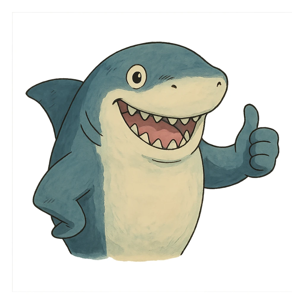 ghibli style shark giving a thumbs up sticker