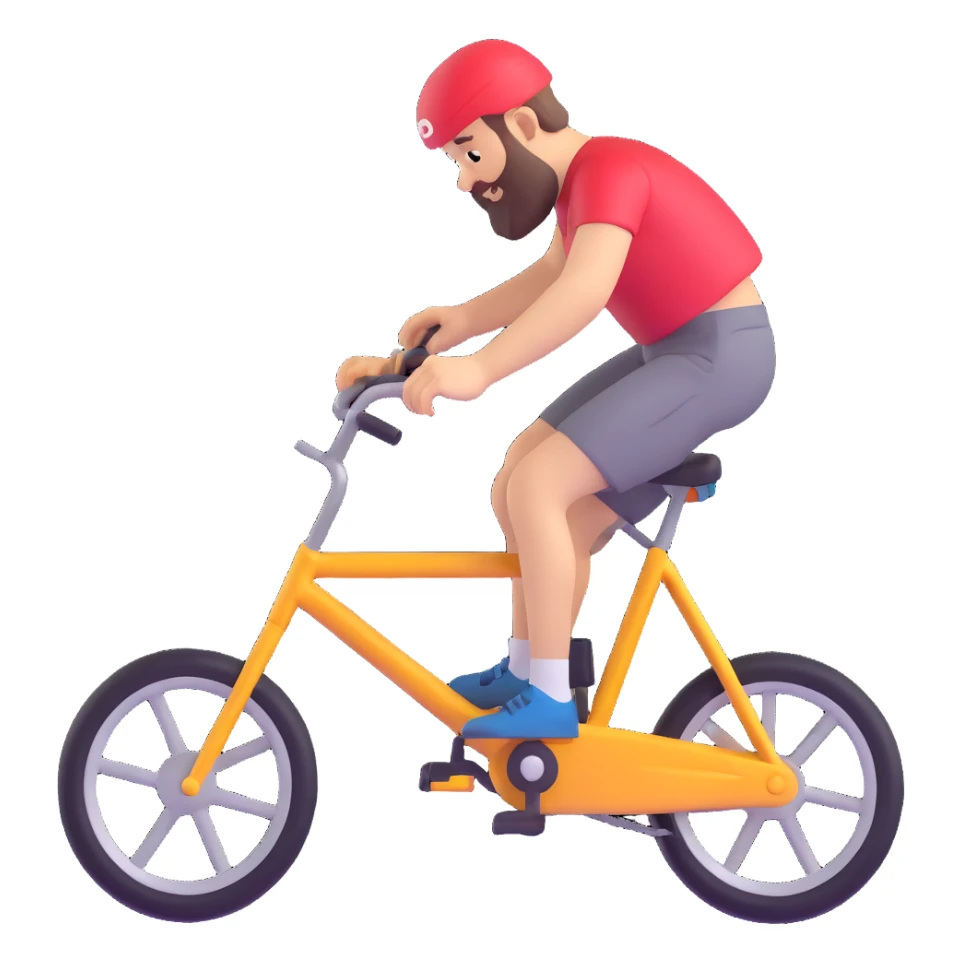 bearded person falling off a bike, 3D emoji style sticker