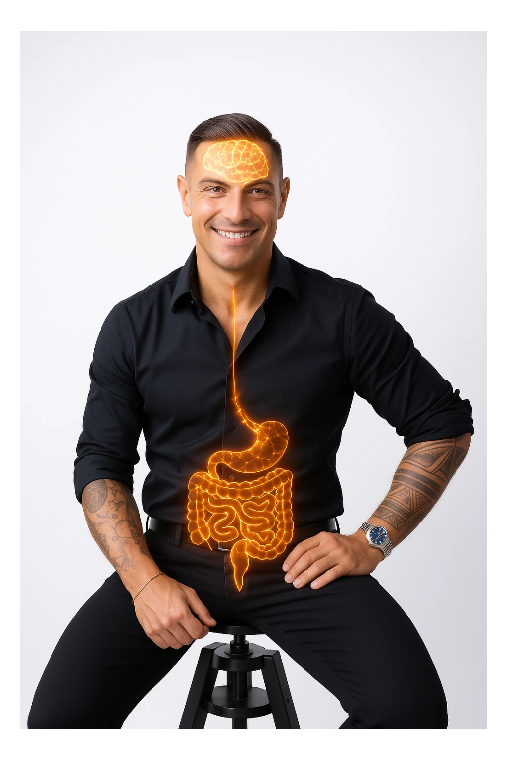 uomo con benessere alto poichè il cervello è collegato all'intestino sticker