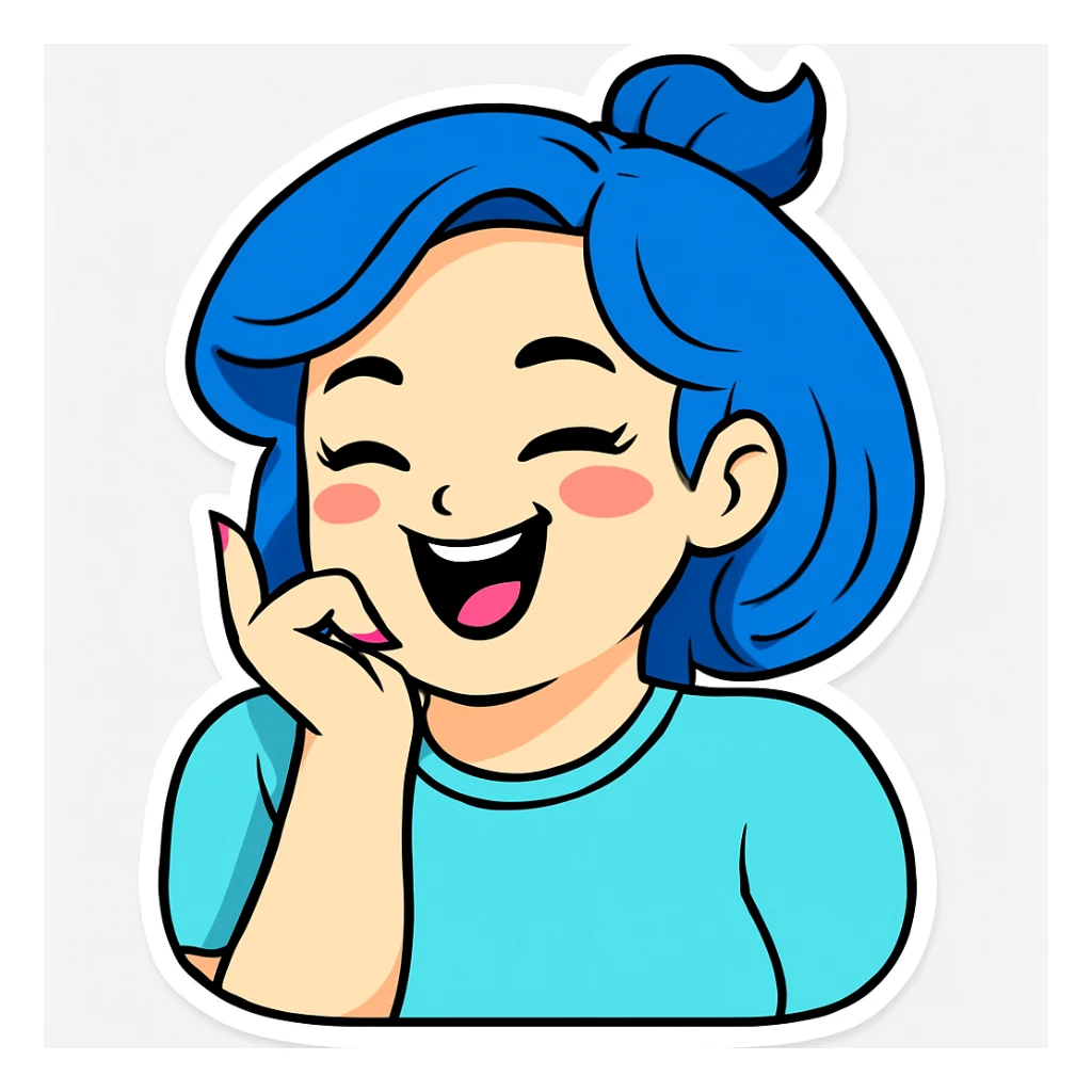 Change hair color to blue, keep everything else the same, in sticker style. sticker
