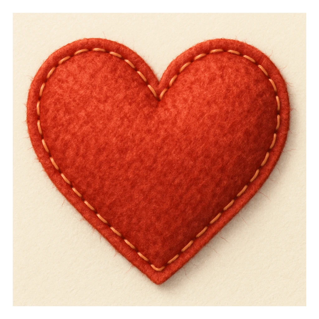 heart with a stitched felt look, digital illustration, tactile texture sticker