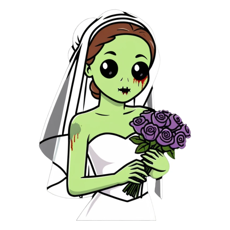 zombie bride with wedding veil and bouquet sticker