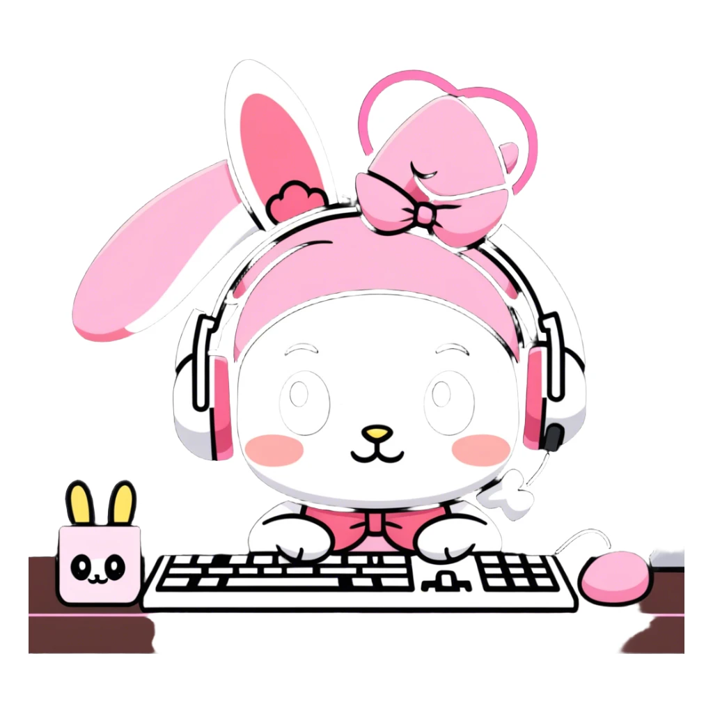 My Melody relaxing at her gamer desk  sticker