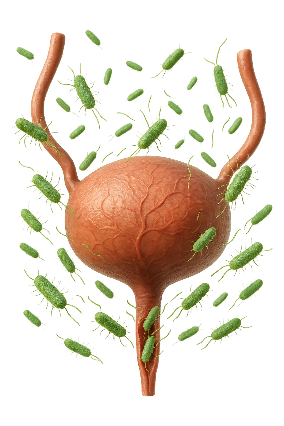 batteri intestinali che migrano ed entrano in una vescica anatomica realistica per infettarla, iperrealistico 4k sticker