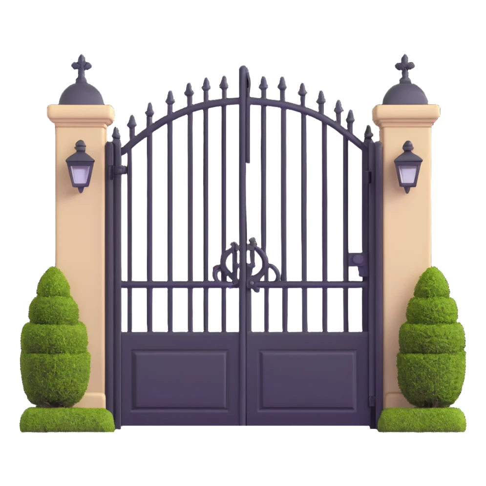 elegant house entrance with wrought iron fence and gate sticker