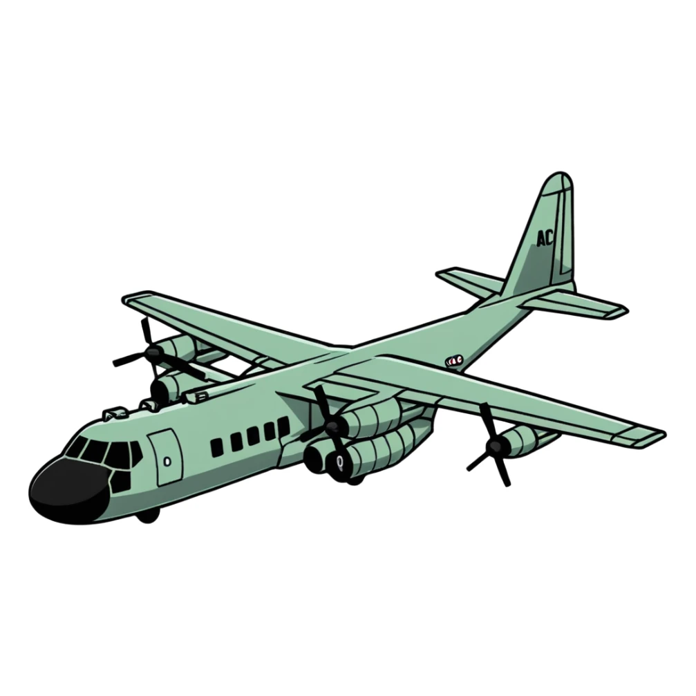 AC-130 gunship military aircraft with visible cannons and weapons sticker