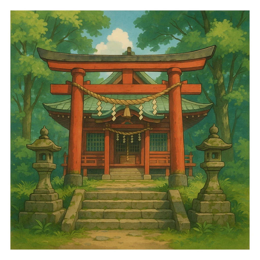 shinto shrine, ghibli style sticker