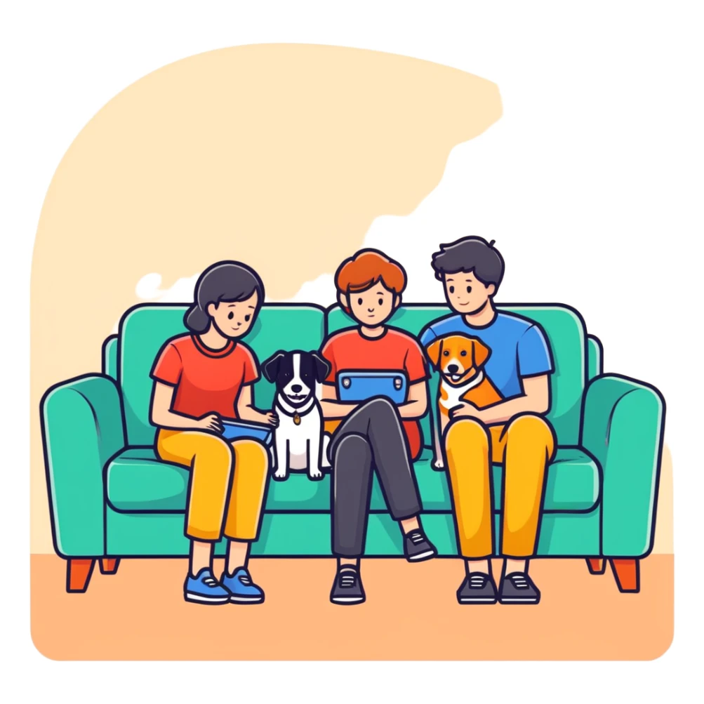 Man, woman, boy and a dog on a couch sticker