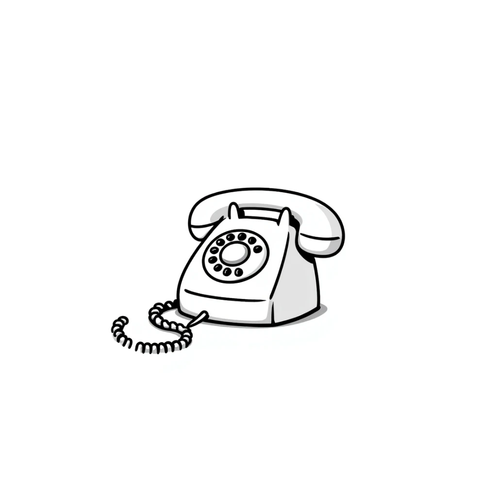 A simple hand-drawn corded telephone with handset and curly cord sticker