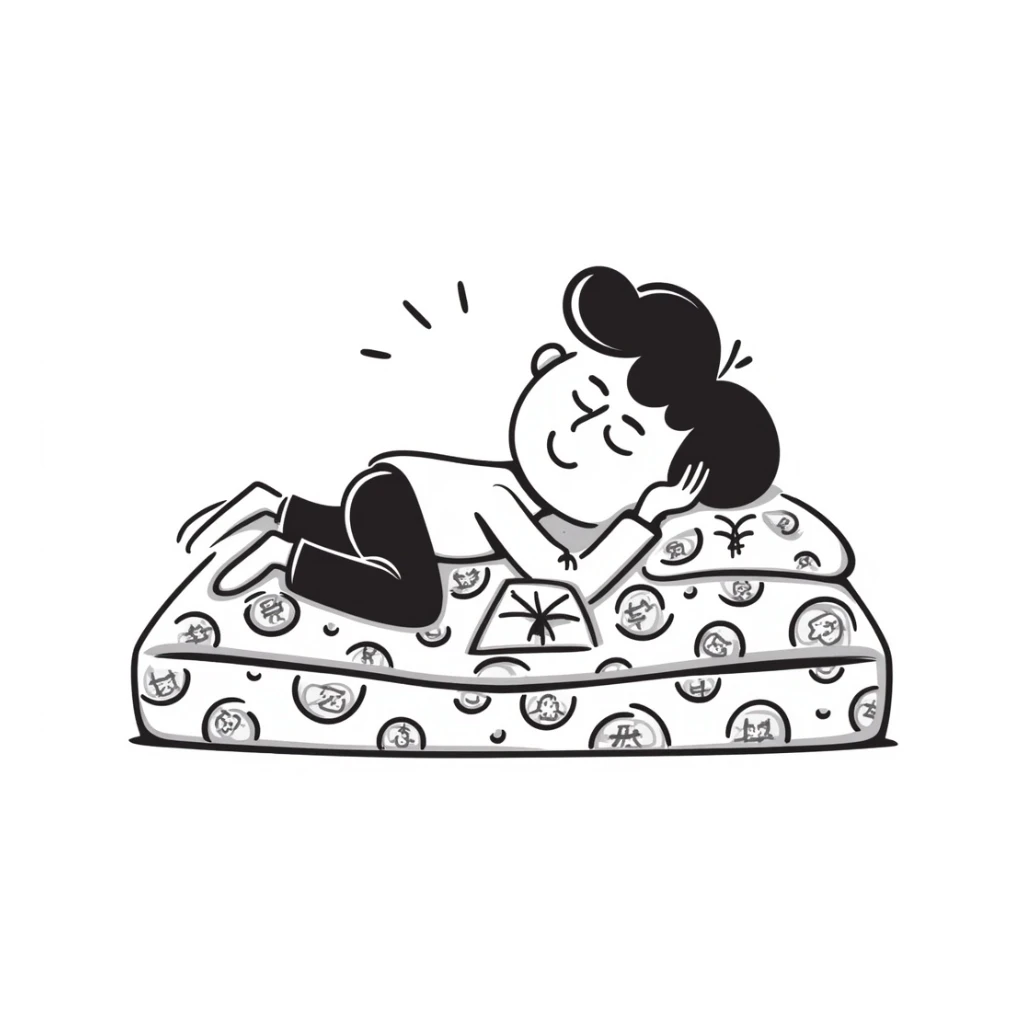 happy person napping on mattress of money sticker