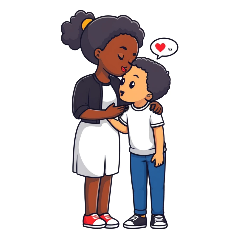 black girl and white boy sharing a cute innocent kiss sticker