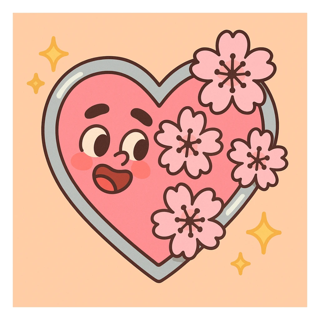 heart with sakura flowers and silver accents, pastel toon style sticker