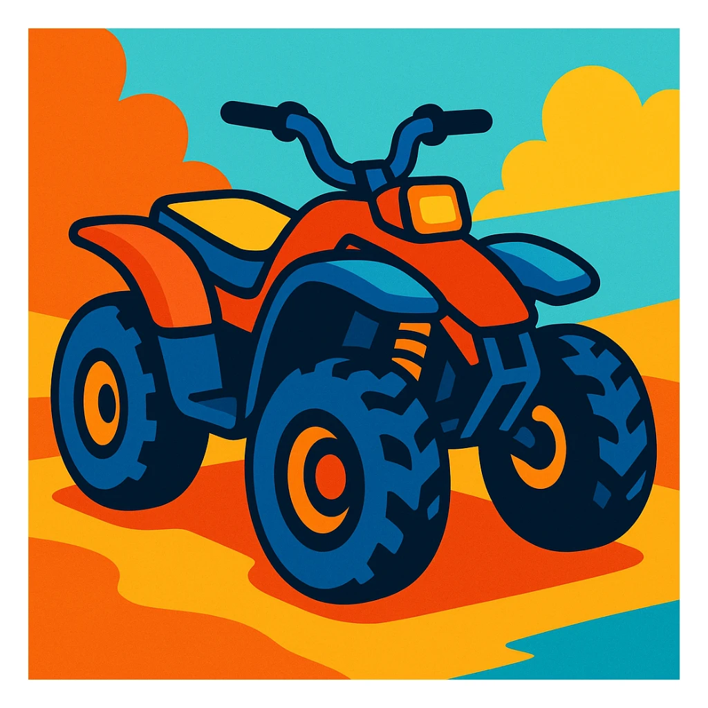 a quad bike, vibrant and playful style sticker