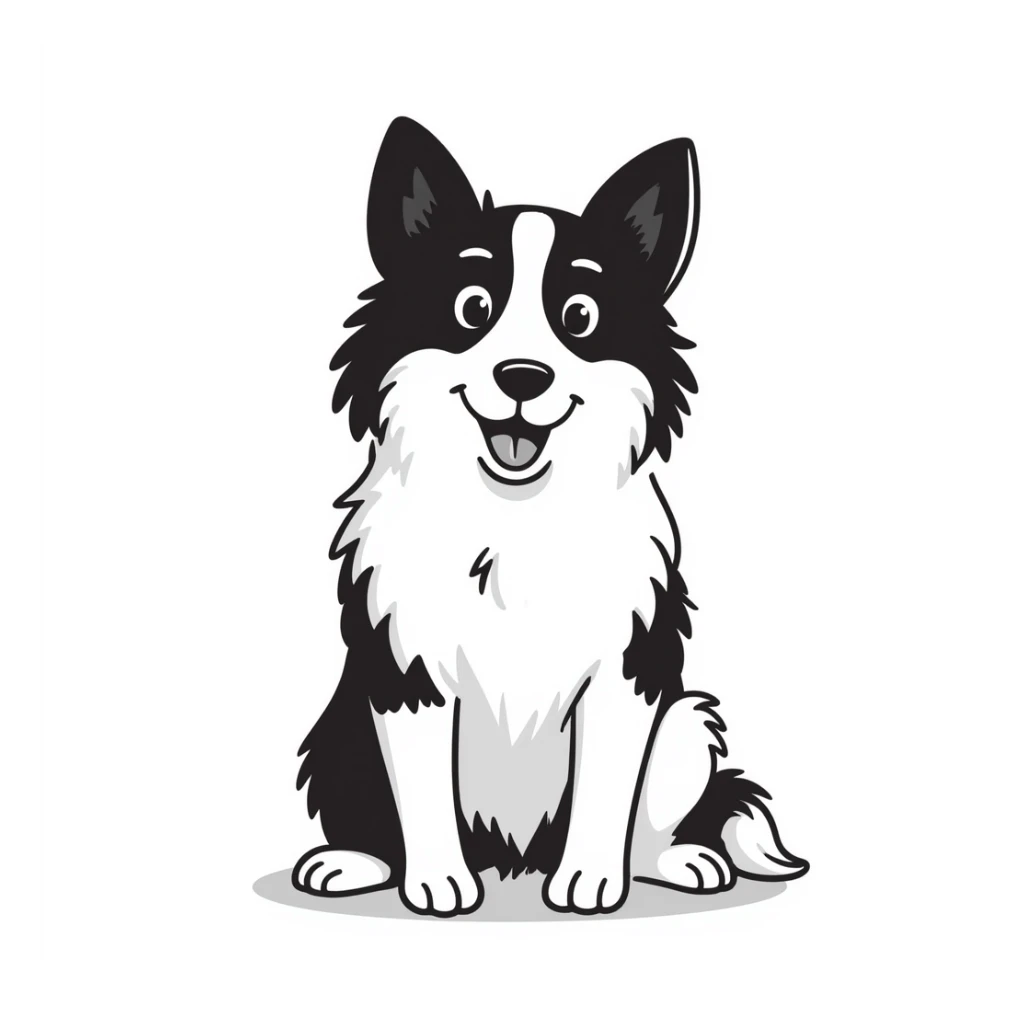 A pure white Border Collie dog sitting, with fluffy fur, alert pointed ears, and friendly expression sticker
