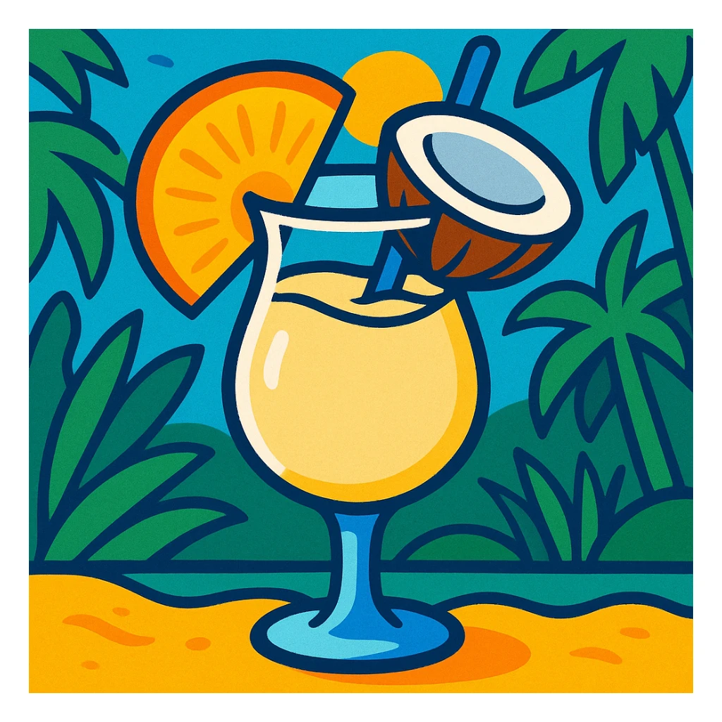 pina colada cocktail, vibrant, tropical, with pineapple and coconut, fun and inviting sticker