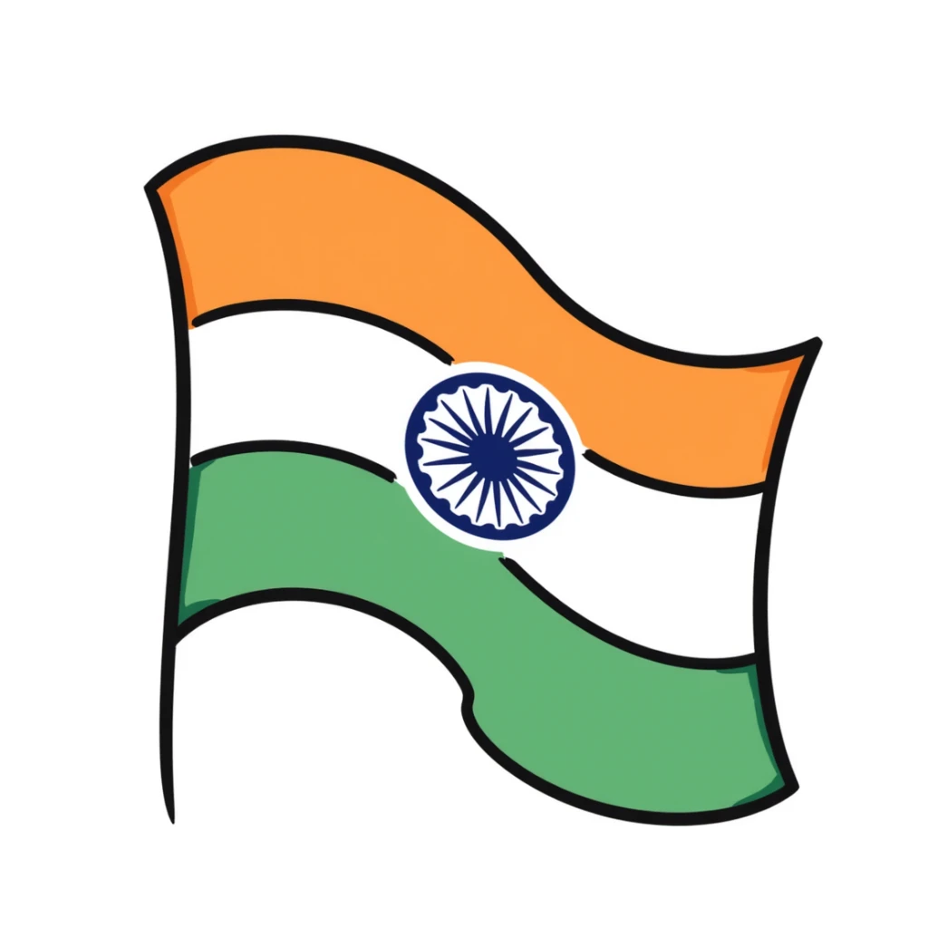 Indian flag with saffron, white, and green horizontal stripes and blue Ashoka Chakra wheel in the center sticker