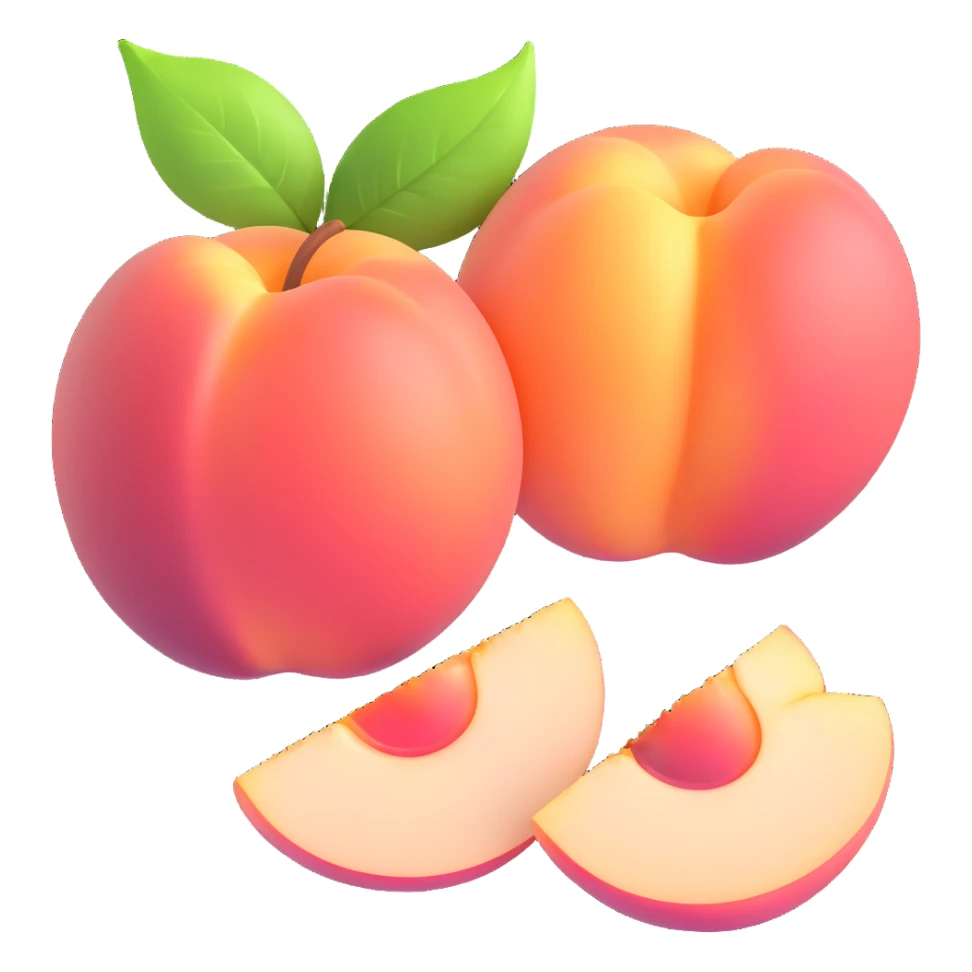 juicy white peach, whole and halved, glossy, modern and clean, appetizing appearance, iOS 3D emoji style sticker