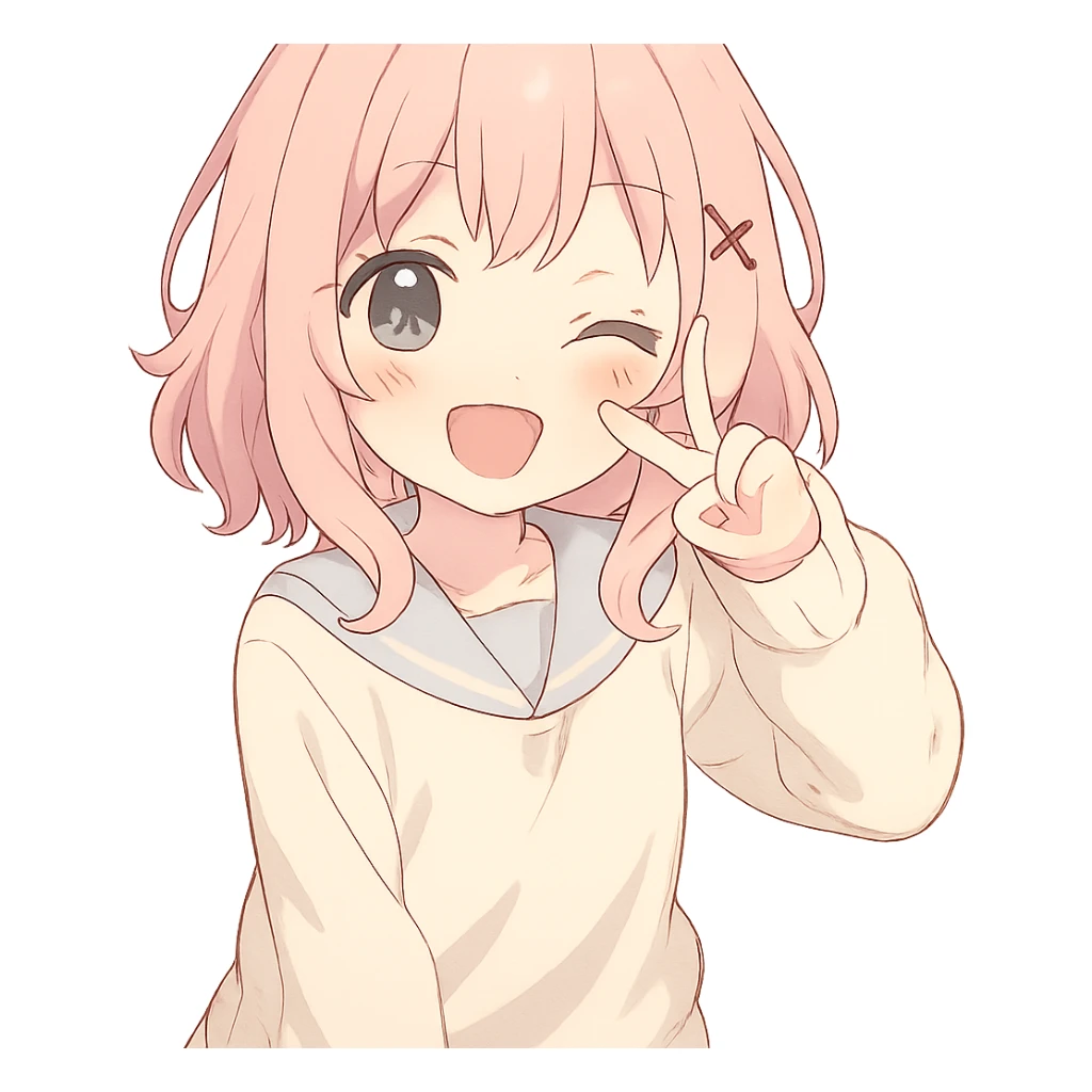 Cute anime-style юки суо with soft colors and a playful expression sticker