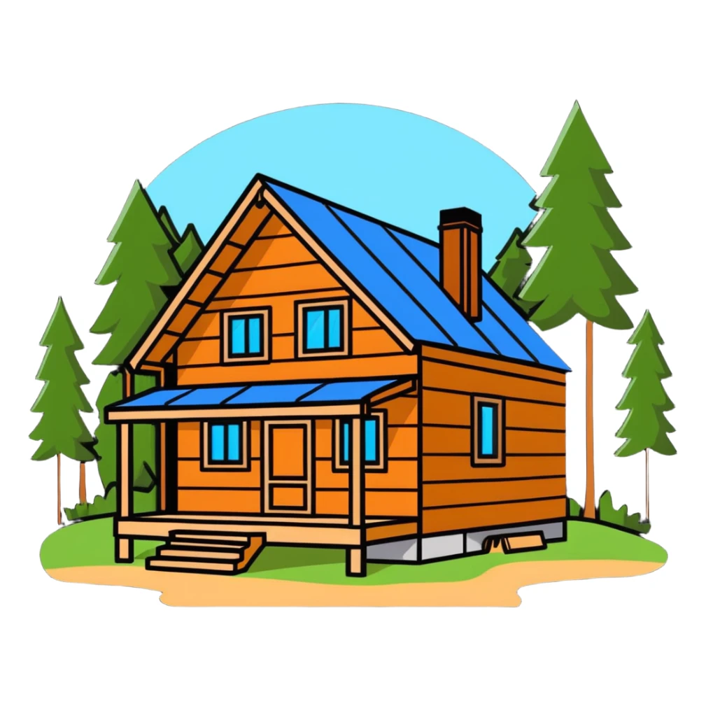 wooden cabin retreat under construction nestled in nature sticker