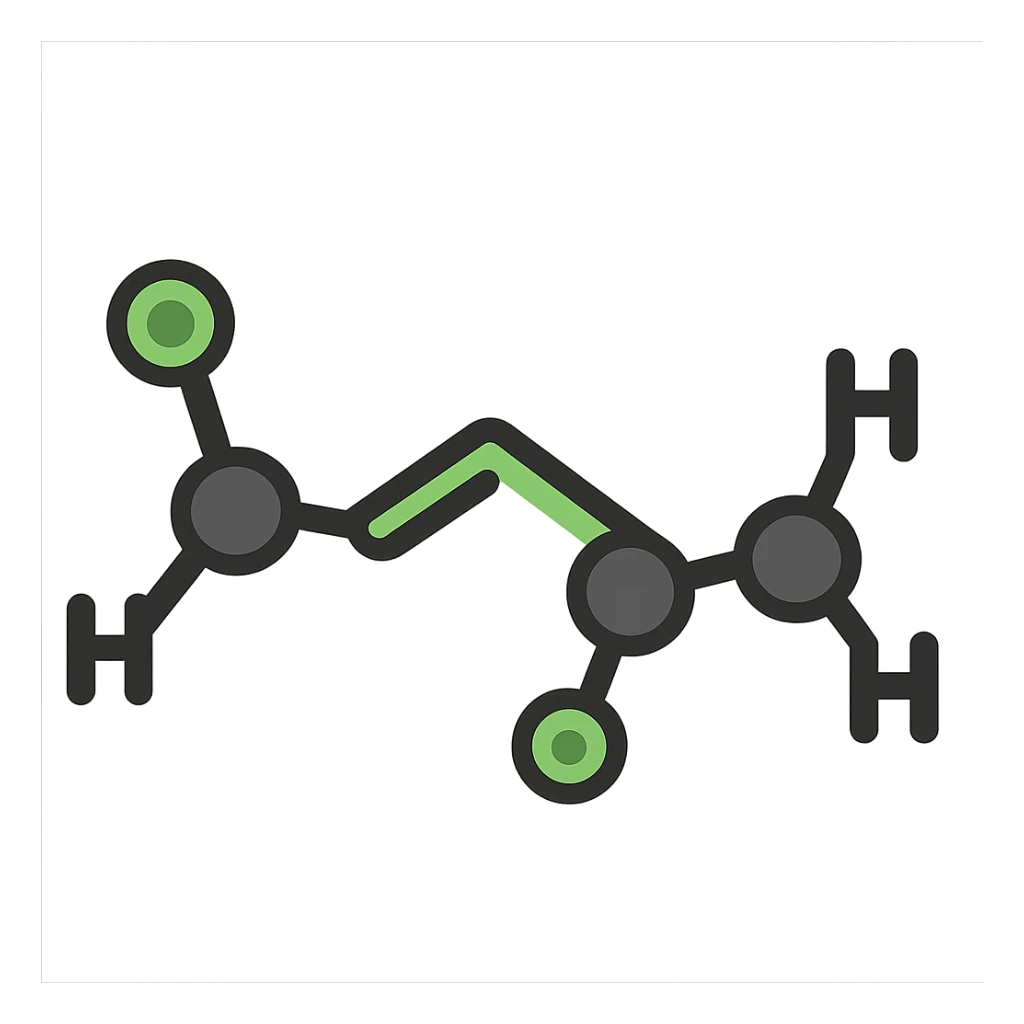 flat toon style stylized molecule with green highlights representing cis-3-hexenol sticker