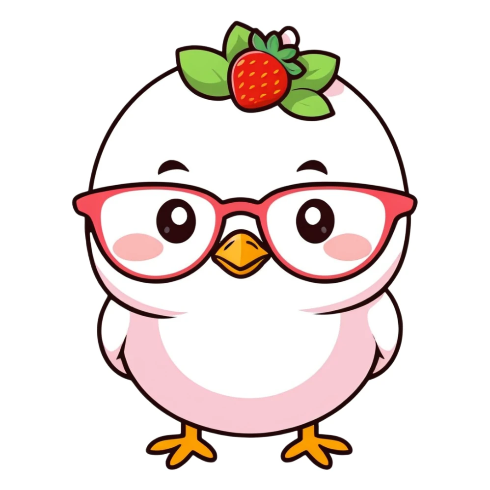 a yellow cute chick with strawberry glasses  sticker