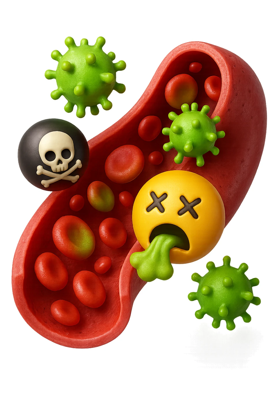 EMOJI STILE IPHONE 3D DI tossine e batteri che entrano in una vena umana E FALLO MOLTO REALISTICO IN 3D sticker
