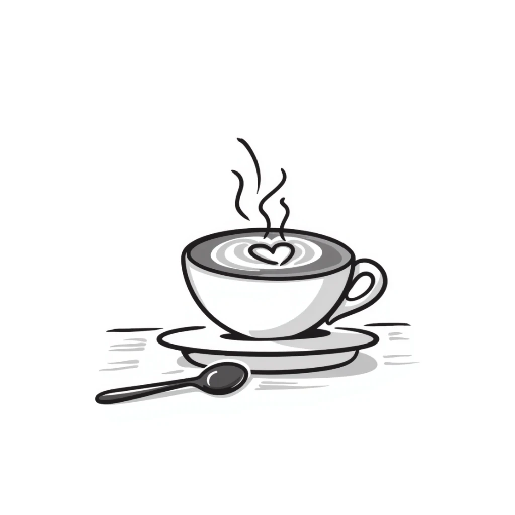 cappuccino with latte art, cozy and appealing, hand-drawn doodle style sticker