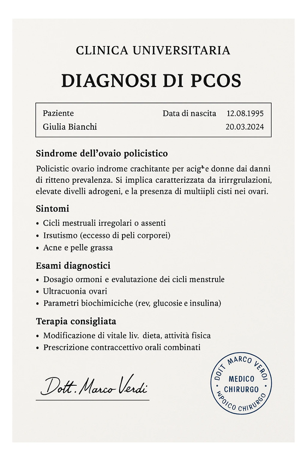 Diagnosi di PCOS data dal ginecologo in italiano sticker