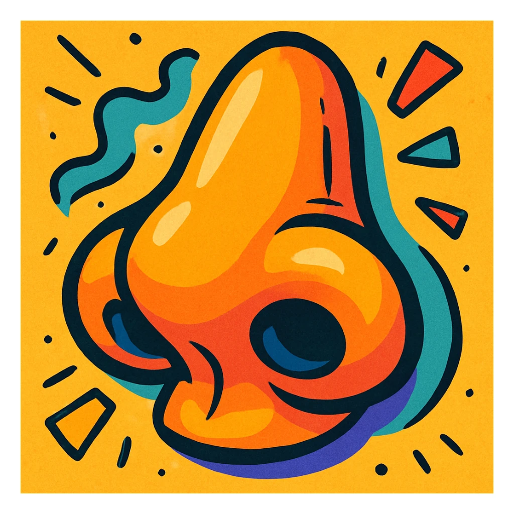 cartoon-style nose, exaggerated features, vibrant colors sticker