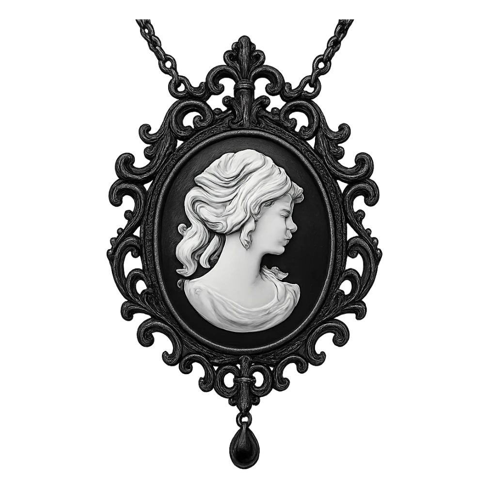 cameo necklace in aristocrat goth style, black and white, ornate frame sticker