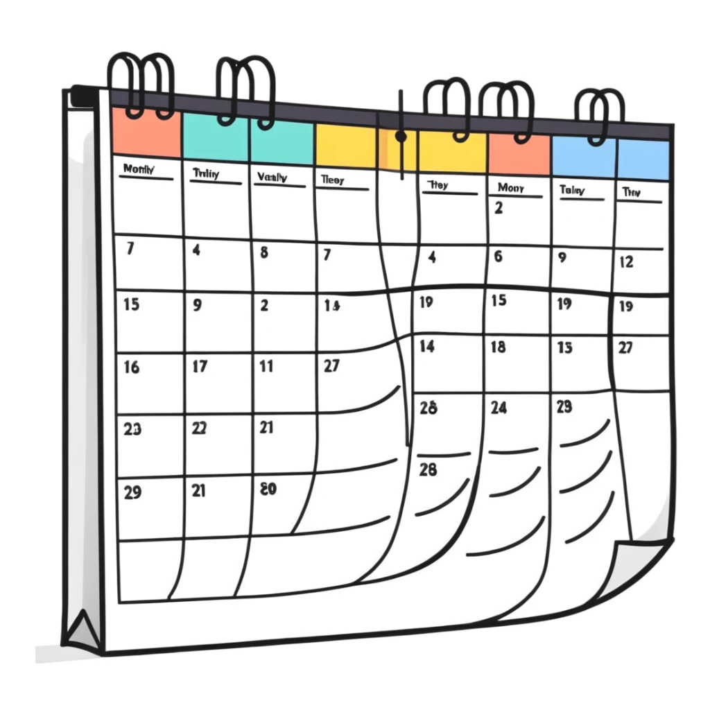 monthly content calendar visual with days and post icons sticker