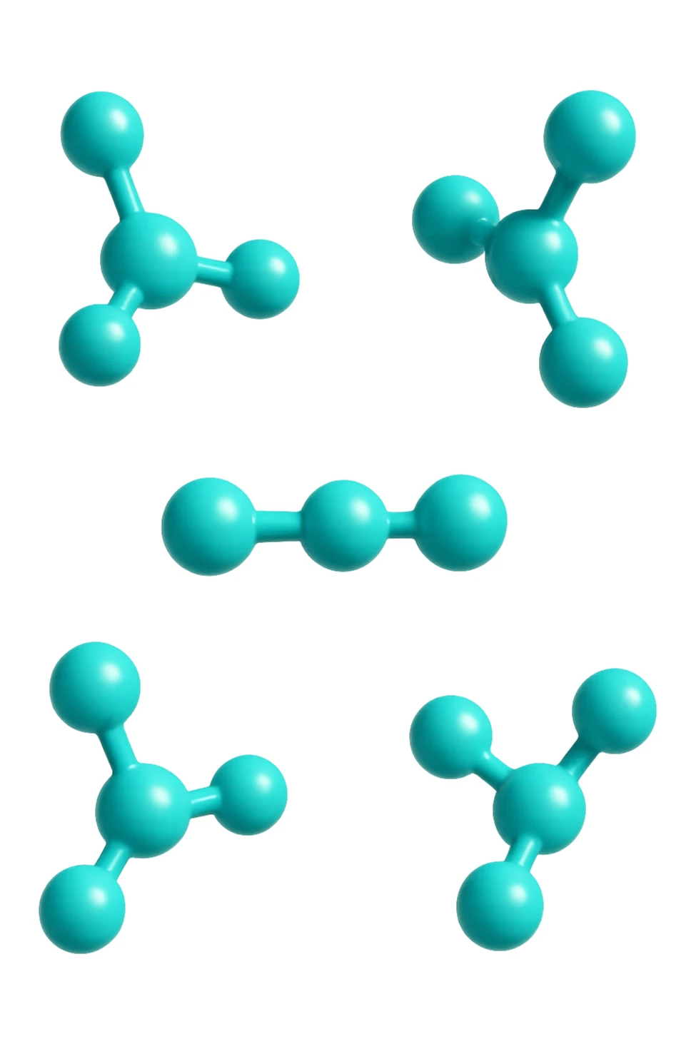emoji 3d stile iphone di cinque molecole chimiche turchesi che fluttuano in aria 3d sticker