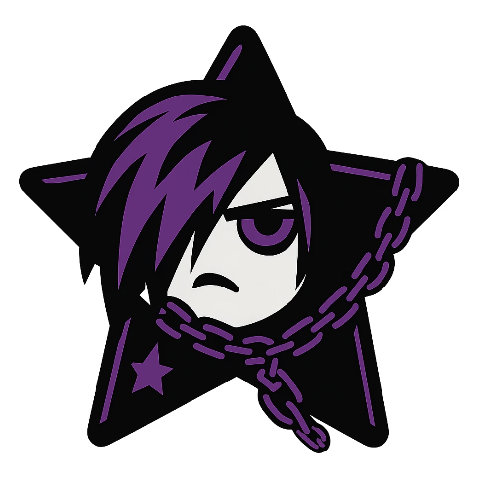emo star with a chain, black and purple, no background sticker
