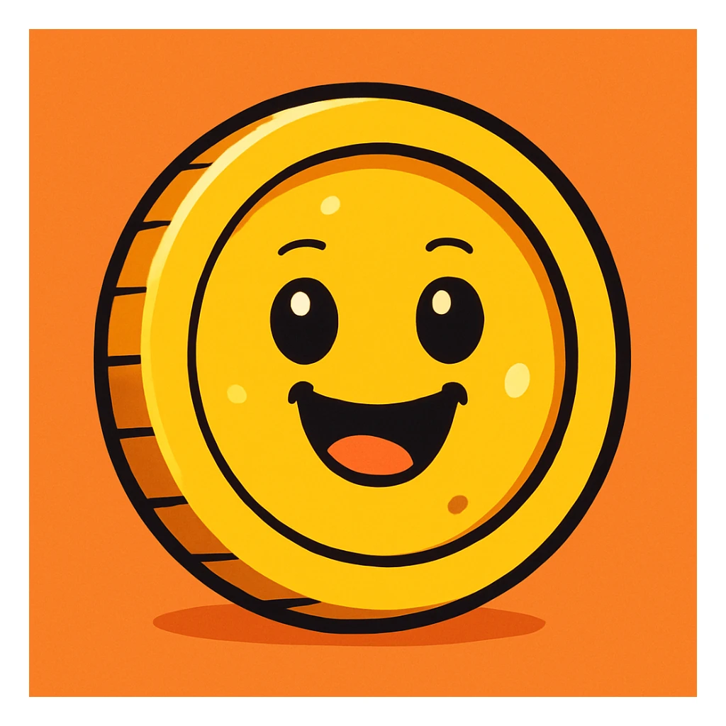 a gold coin, cartoon style, bright gold color, playful look sticker