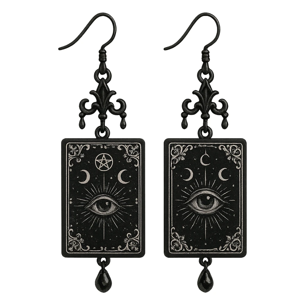 goth earrings, black tarot card, mystical gothic, intricate sticker
