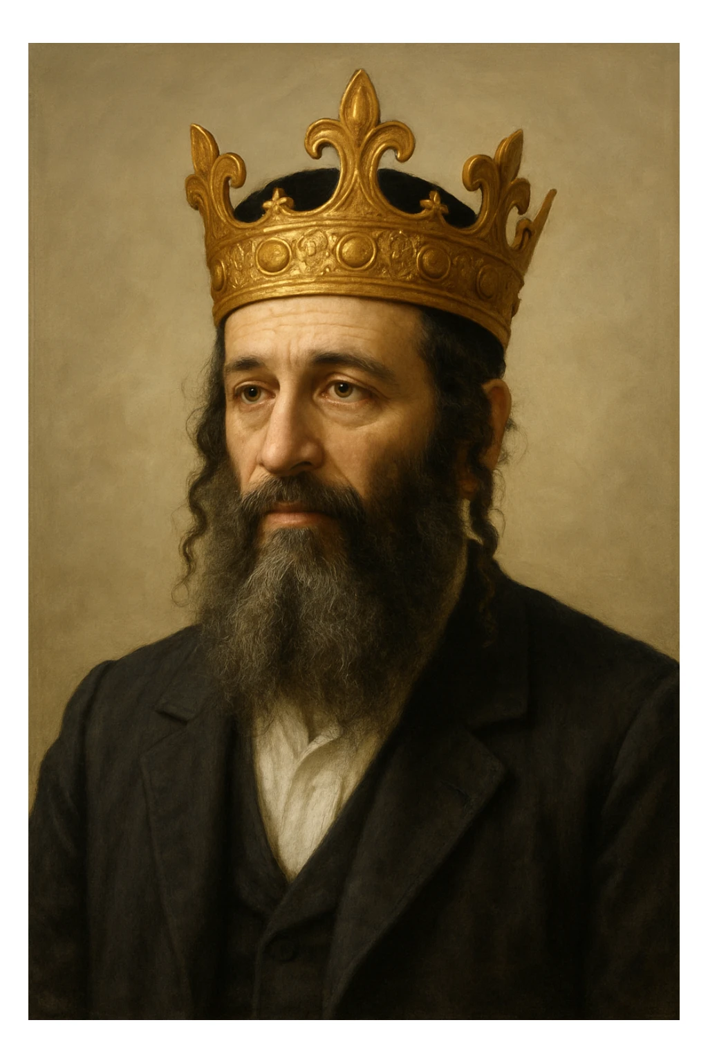A person with traditional Jewish features wearing a crown, depicted respectfully, neutral background sticker