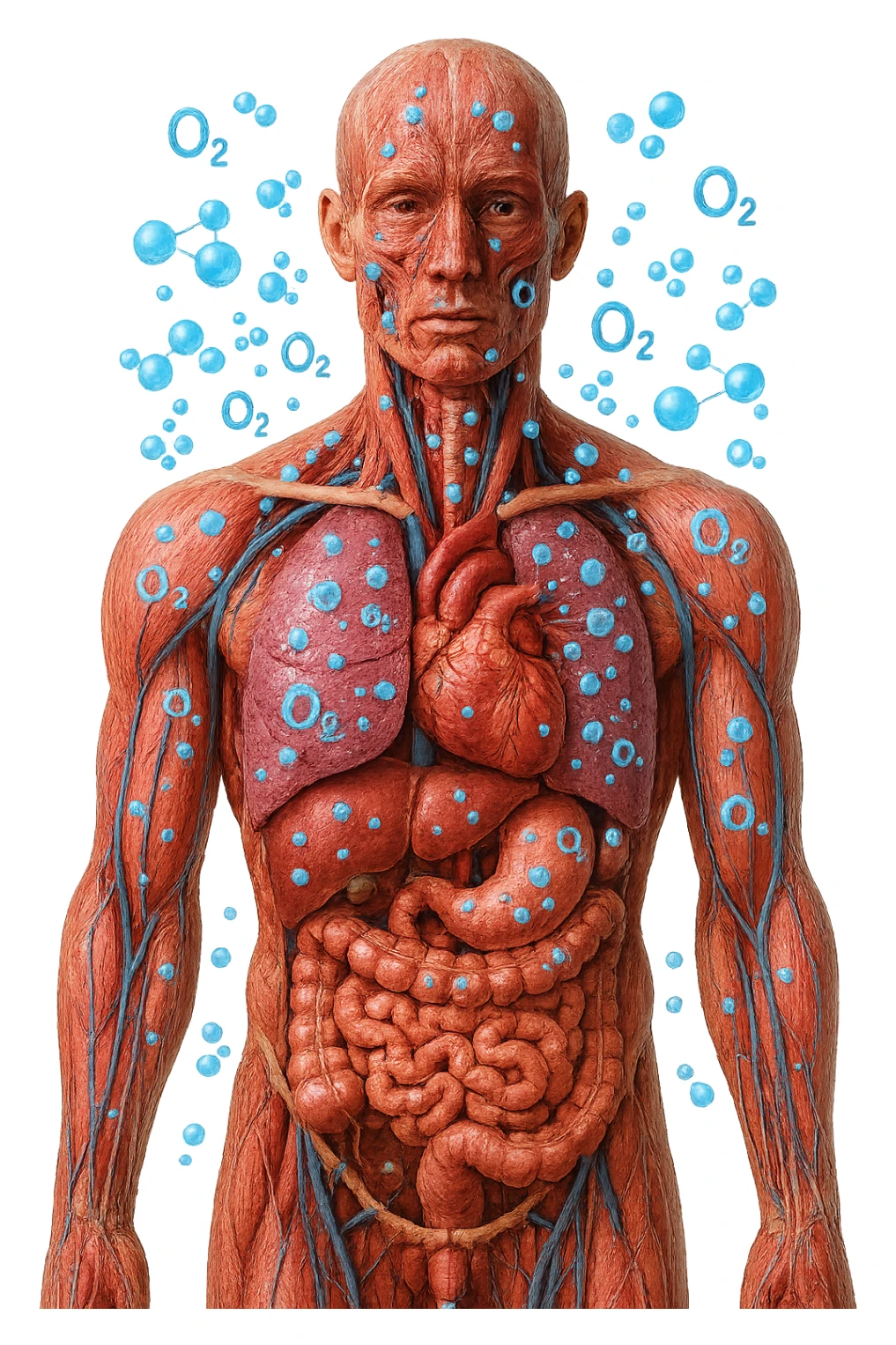 OSSIGENO FLUTTUA IN UN CORPO UMANO ANATOMICO, IPERREALISTICO 4K sticker