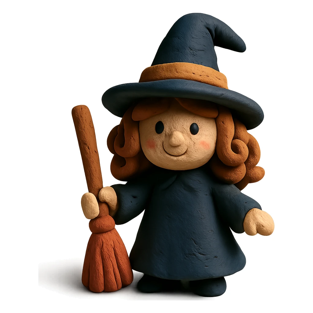 claymation style witch with caramel brown curly hair sticker
