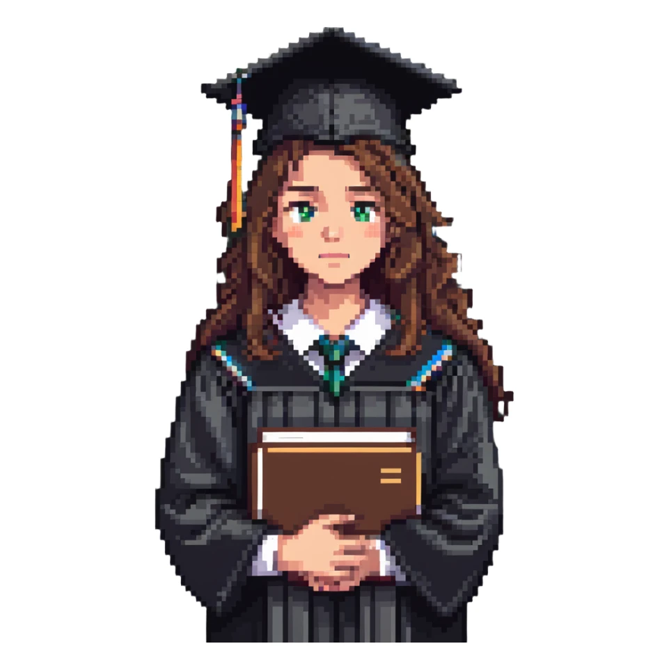 disappointed student holding a failed exam, wearing a graduation cap sticker