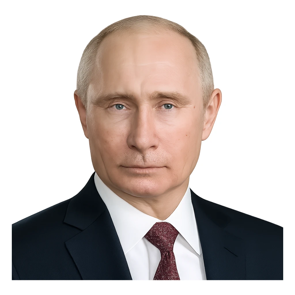Vladimir Putin, as realistic as possible, high-resolution, lifelike facial features and skin, round face, minimal emoji influence, plain background sticker
