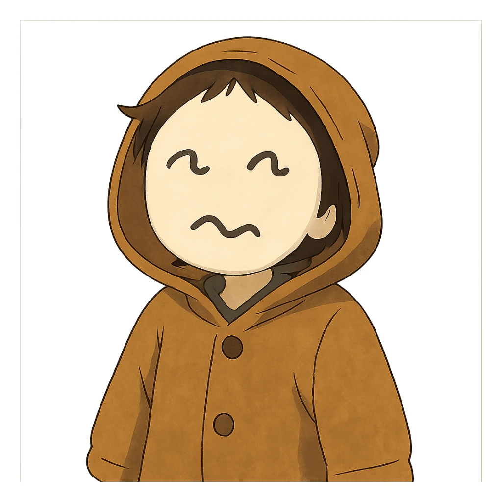 white circle face with squiggle lines for eyes and a mouth sticker