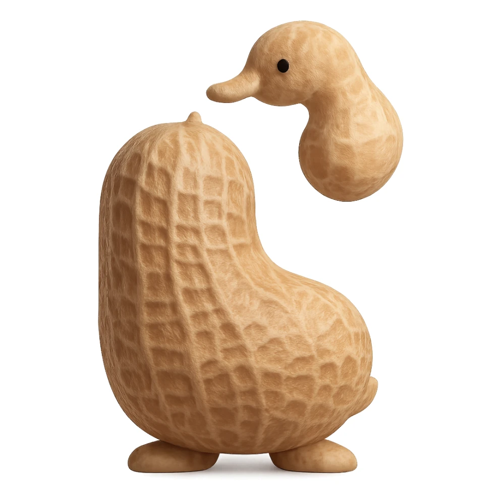Add a realistic peanut shell texture to the 3D peanut character, keep it cute and with no facial expression, maintain transparent background. The style is 3D emoji style with a realistic peanut shell texture, cute and expressionless. sticker