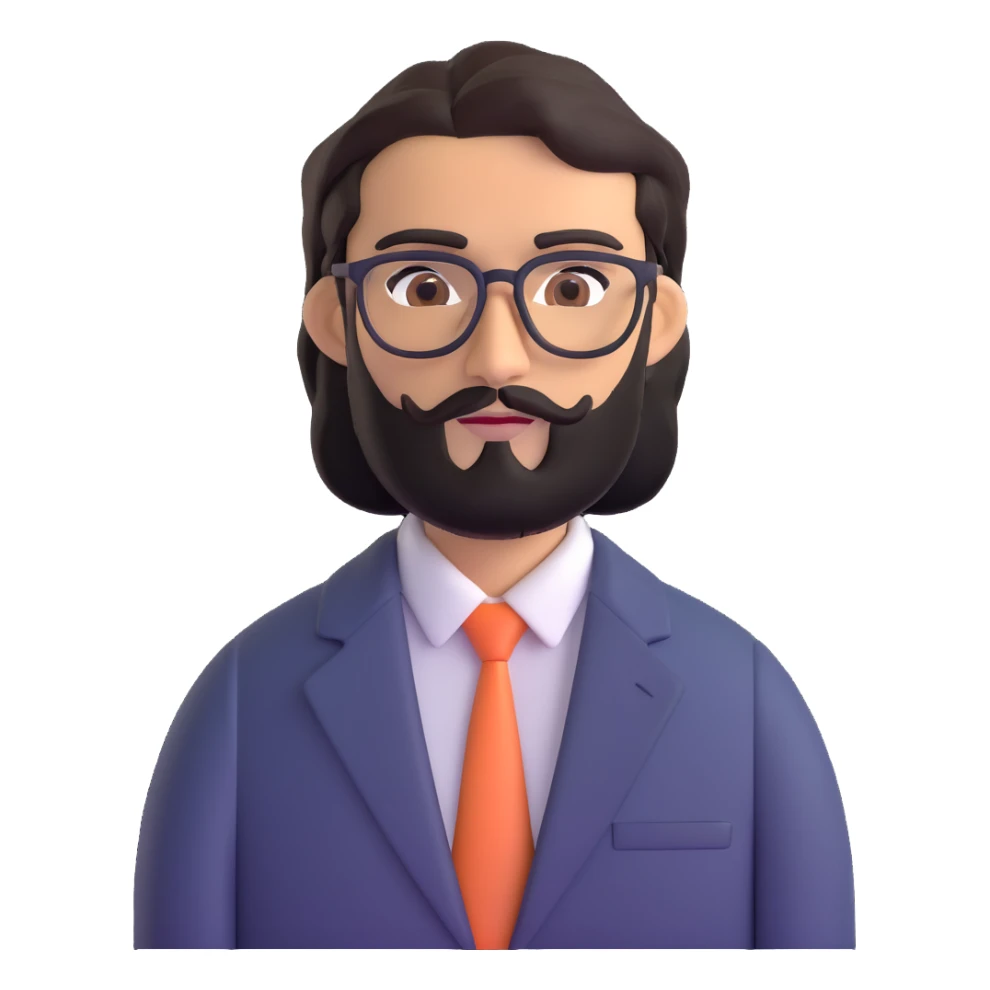 professional middle eastern businessman with medium length black beard, black hair, thick unibrow, elongated aquiline nose, tan skin, brown eyes, glasses, wearing a formal suit sticker
