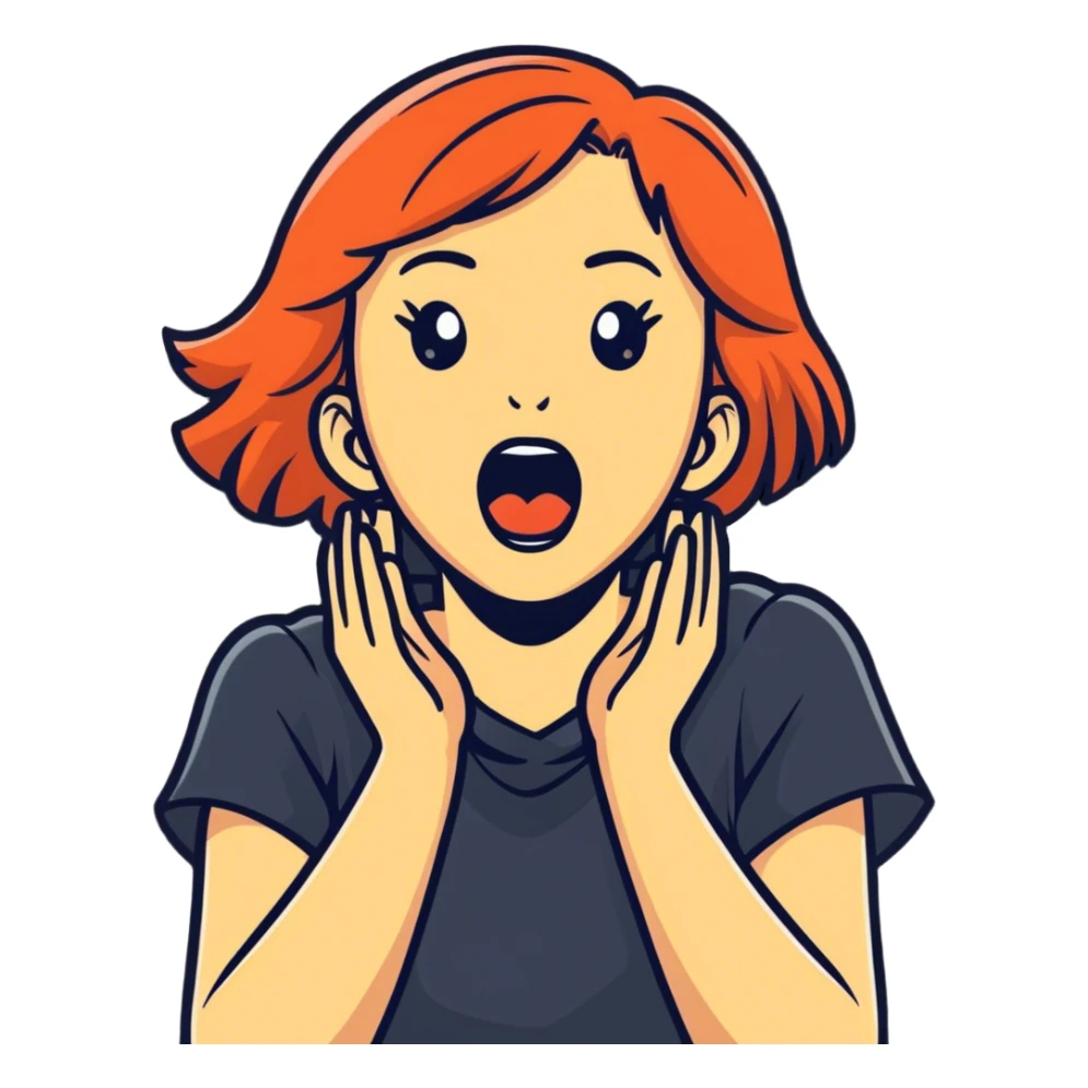 Girl hands crossed on her neck screaming sticker