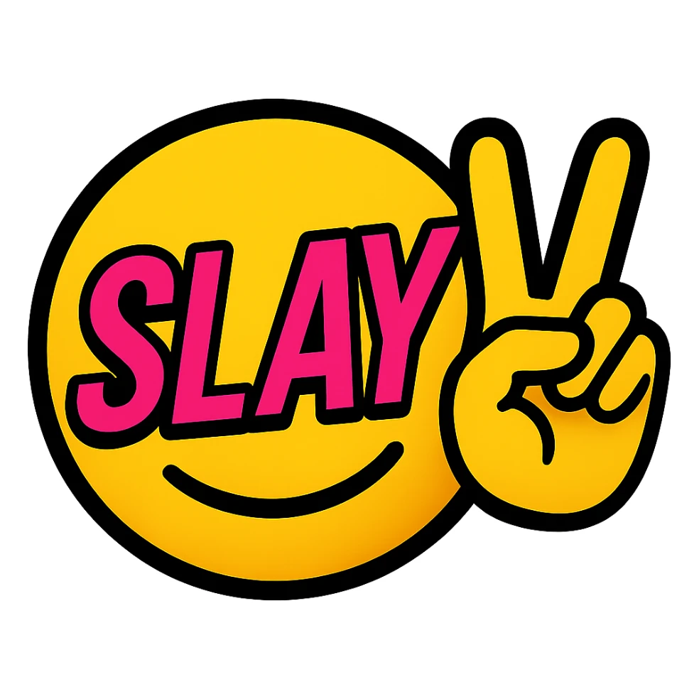 slay emoji, peace sign, bold and stylish, no background sticker