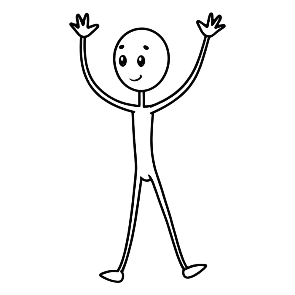 cartoonish sticker of a stick man, playful pose sticker