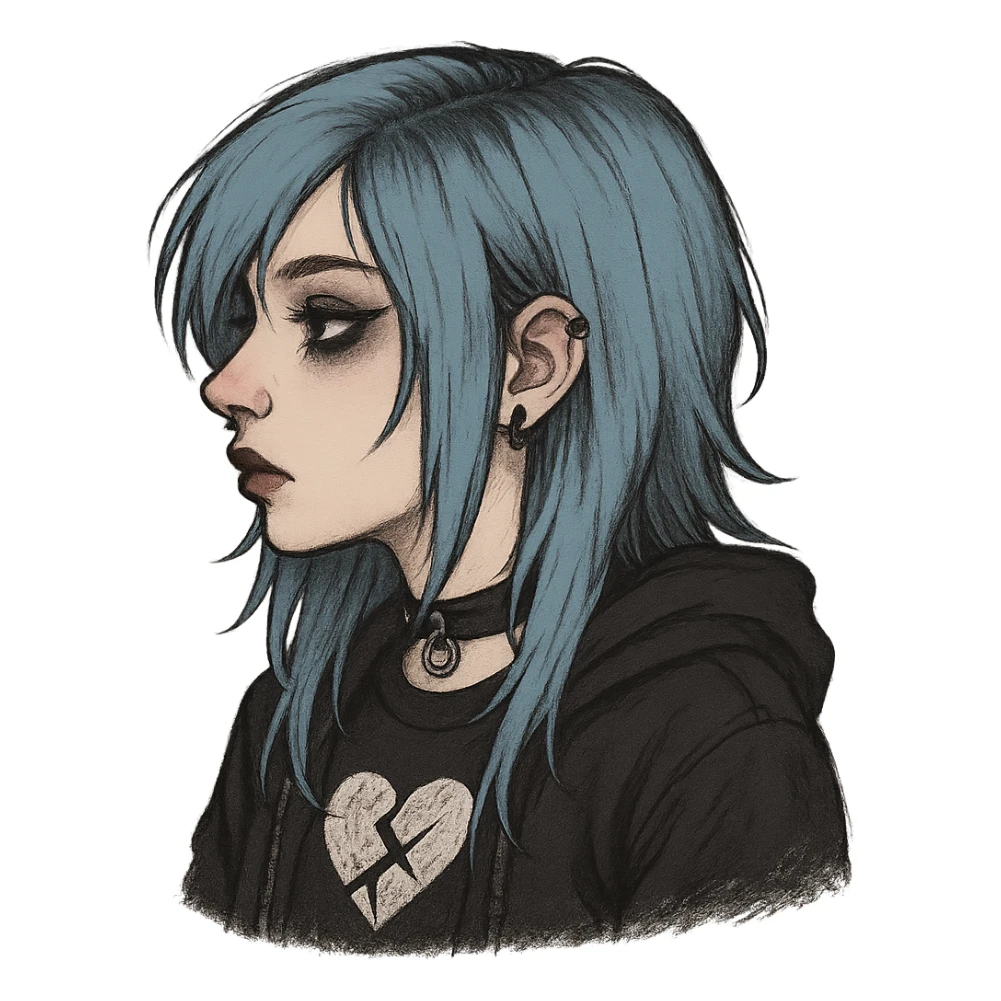 emo girl profile, pastel blue hair sticker