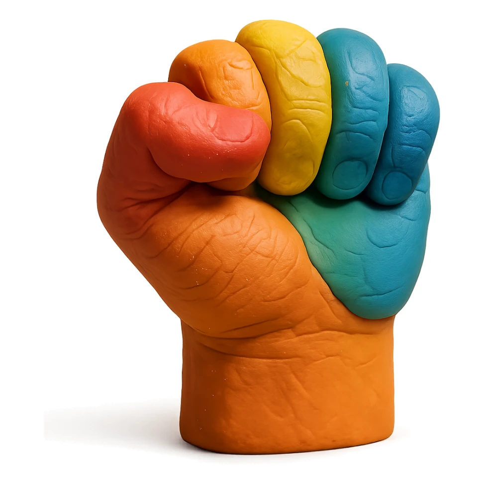 a closed fist, claymation style, no text sticker