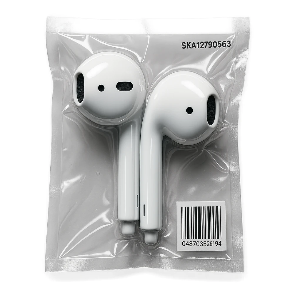 white EarPods headphones, glossy and puffy sticker