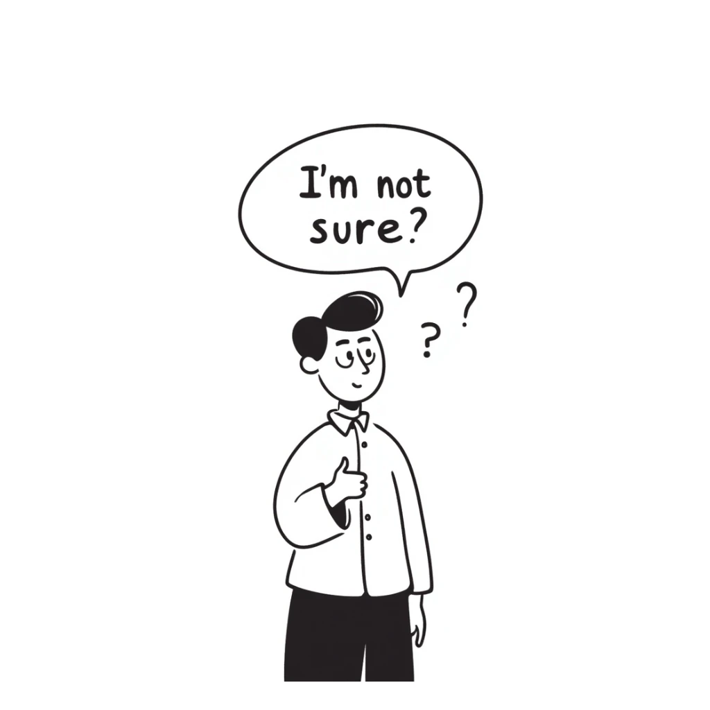 A Chinese man thinking with a speech bubble that says "I'm not sure." sticker